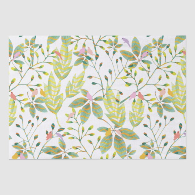 Papel De Seda Jardim de aves verde (Frente )