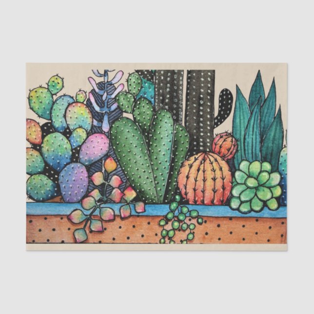 Papel De Seda Jardim De Cactus Caquetado Em Pote (Frente )