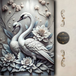 Papel De Seda Jardim de Cisnes Brancos Elegantes Decoupage