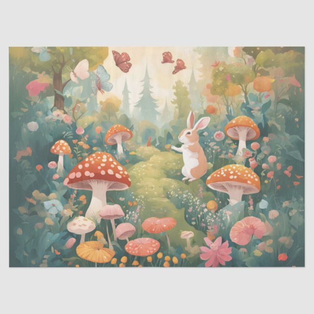Papel De Seda Jardim de Cogumelos Caprichosos (Frente )