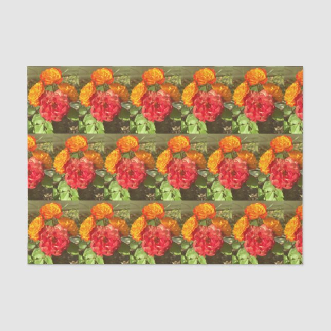 Papel De Seda Jardim De Flor Laranja E Vermelho (Frente )