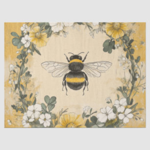 Papel De Seda Jardim de Flores Silvestres Abelha Mel Vintage (4)