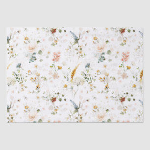 Papel De Seda Jardim de Flores Silvestres em Aquarela Elegante