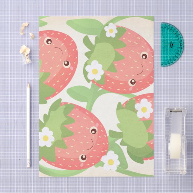 Papel De Seda Jardim de Morango Fofo  (Arte )