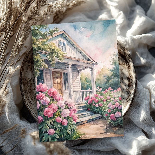 Papel De Seda Jardim de peônias cor-de-rosa com aquarela (Watercolor cozy white house pink peonies garden tissue paper)