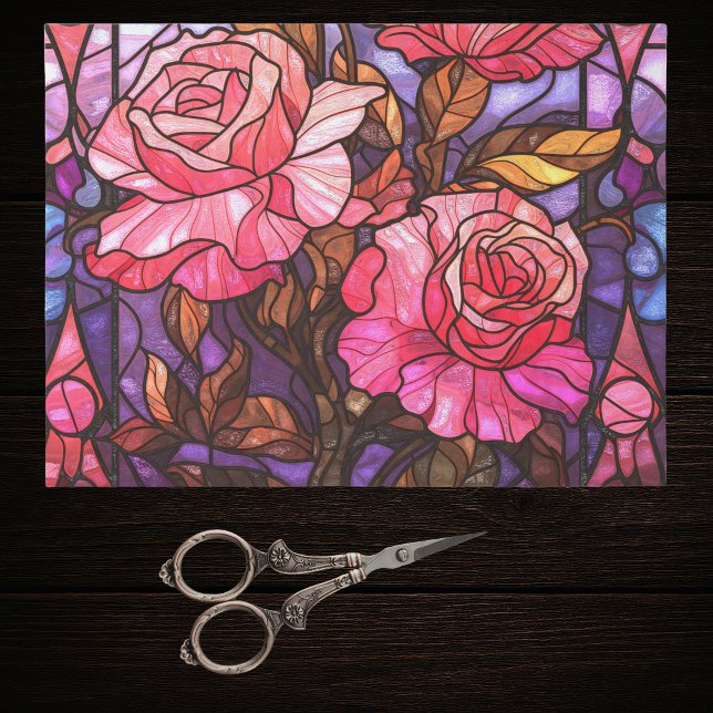Papel De Seda Jardim de Rosas Rosa Bonito com Visual de Vitral (Criador carregado)