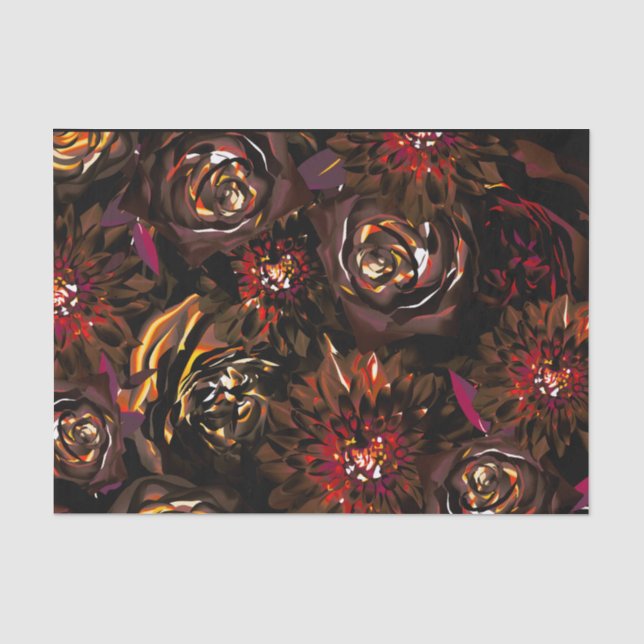 Papel De Seda Jardim Escuro Flores de Outono Brilho Casamento de (Frente )
