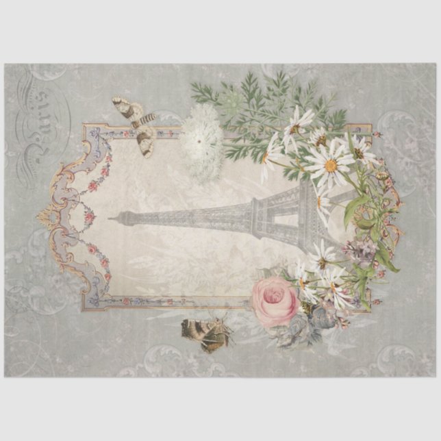 Papel De Seda Jardim Flor Paris Elegante Torre Eiffel Torre Eleg (Frente )