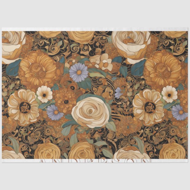 Papel De Seda Jardim Floral Boho Dourado (Frente )