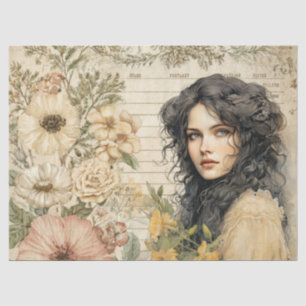 Papel De Seda Jardim Floral da Menina Vitoriana Cottagecore Eleg