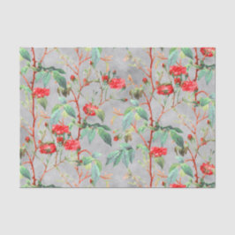 Papel De Seda Jardim Floral da Rosa vermelha de Vintage em Cinza