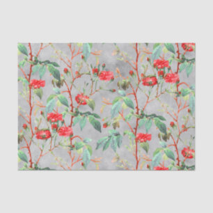 Papel De Seda Jardim Floral da Rosa vermelha de Vintage em Cinza