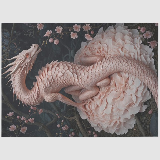 Papel De Seda Jardim Floral do Dragão Rosa (Frente )