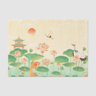 Papel De Seda Jardim Japonês Koi Pond e Waterlily Art