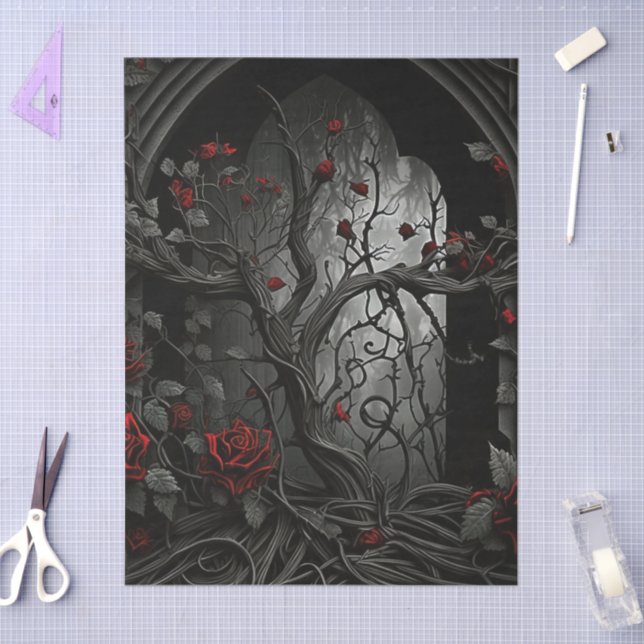 Papel De Seda Jardim Rosa do Cemitério Gótico (Arte )