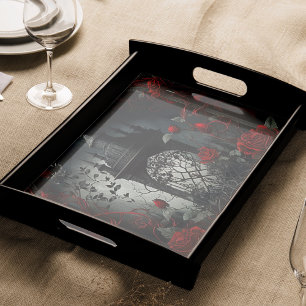 Papel De Seda Jardim Rosa do Cemitério Gótico com Vermelho e Pre