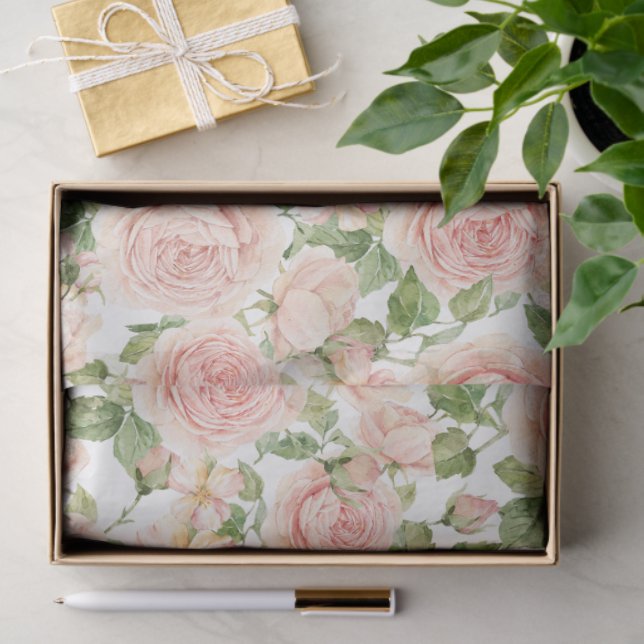 Papel De Seda Jardim Rosa Rosa Elegante (Presente)