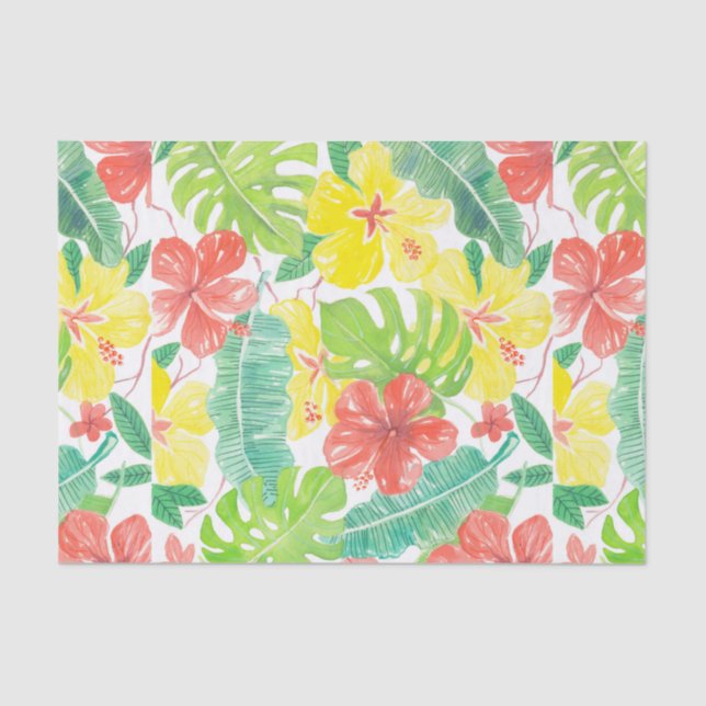Papel De Seda Jardim tropical, hibiscus plumeria e palmeiras (Frente )