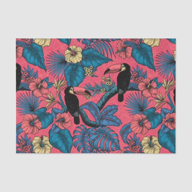 Papel De Seda Jardim tucano em vermelho e azul (Frente )