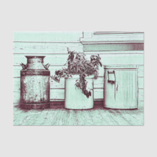 Papel De Seda Jarras Rústicas Country Verde Teal Vintage