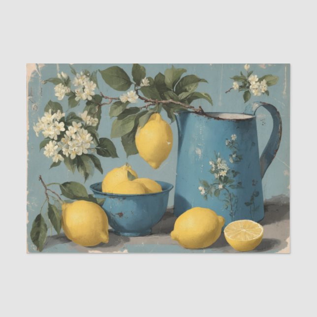 Papel De Seda jarro antigo, limões e lilases (Frente )