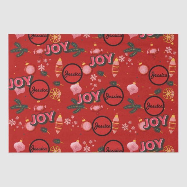 Papel De Seda Jazzy Red Christmas Joy Personalize (Frente )