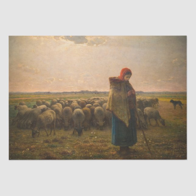 Papel De Seda Jean-Francois Millet - Shepherdess e Flock 1863 (Frente )