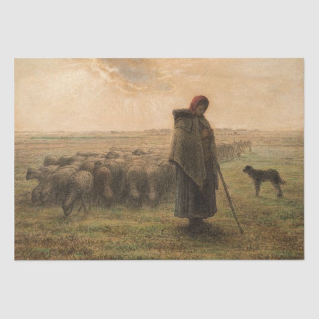 Papel De Seda Jean-Francois Millet - Shepherdess e Flock 1865 (Frente )
