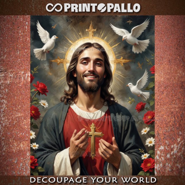 Papel De Seda Jesus Cristo ascendido com flores e pombas sagrada (Criador carregado)