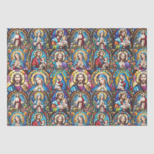 Papel De Seda Jesus Cristo Mary & Joseph Christian StainGlass