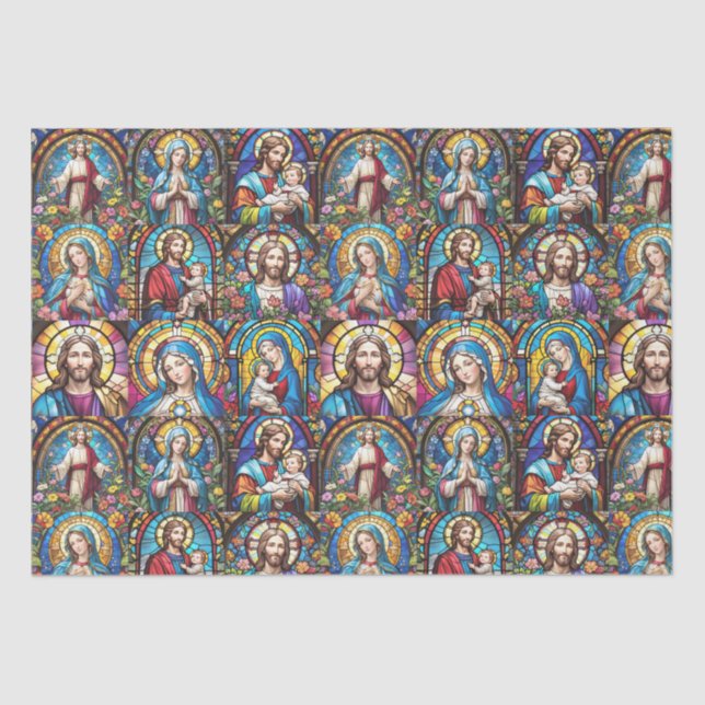 Papel De Seda Jesus Cristo Mary & Joseph Christian StainGlass (Frente )