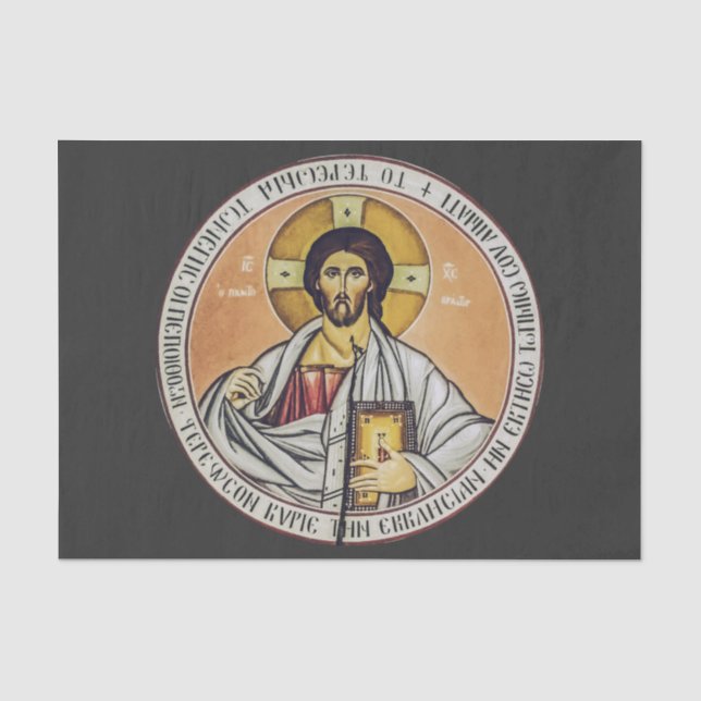 Papel De Seda Jesus Cristo Pantocrator Arte de Ícone Bizantino (Frente )