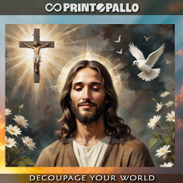 Papel De Seda Jesus Cristo reze para a mãe Terra com os Doves Sa