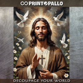 Papel De Seda Jesus Cristo te abençoe. Santa Cruz e Dove