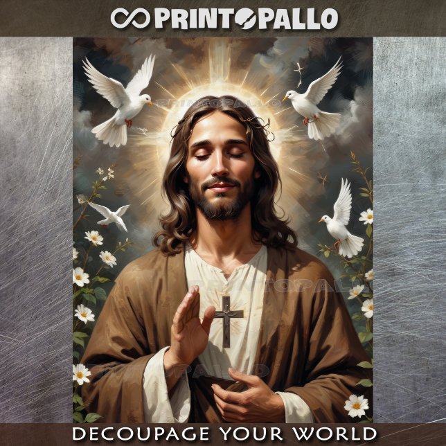 Papel De Seda Jesus Cristo te abençoe. Santa Cruz e Dove (Criador carregado)