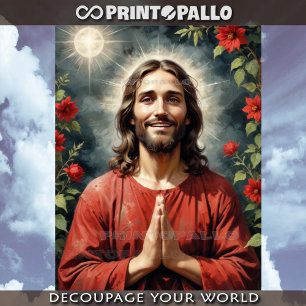 Papel De Seda Jesus Cristo túnica escarlate abençoe e reze com v