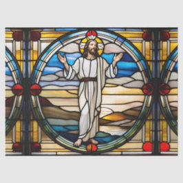 Papel De Seda Jesus em Falso Vidro Estampado para Tissu de Decou