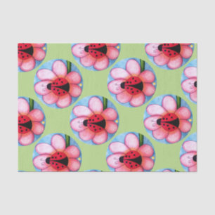 Papel De Seda Joaninha e flor cor-de-rosa