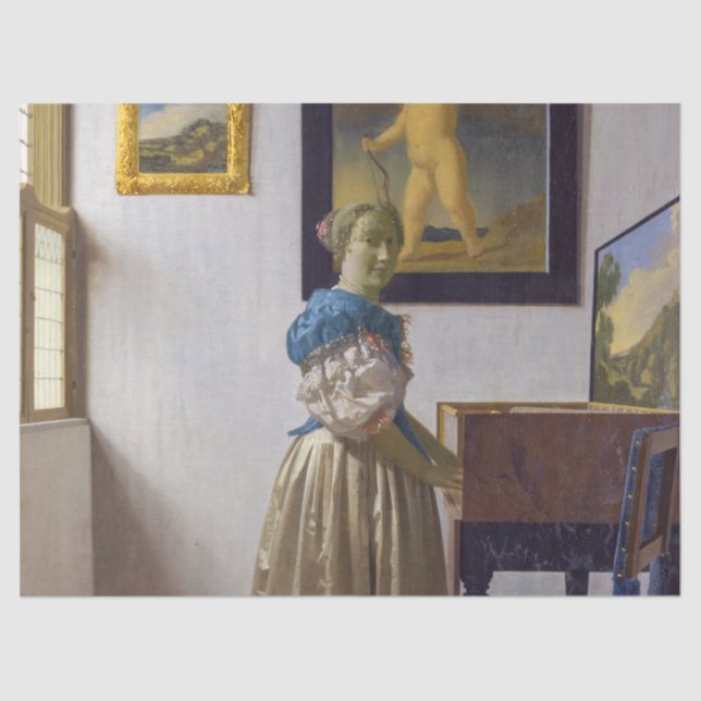 Papel De Seda Johannes Vermeer - Dama de pé em uma Virgínia (Frente )