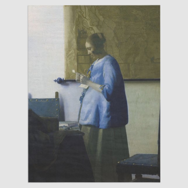 Papel De Seda Johannes Vermeer - Mulher a azul lendo uma letra (Criador carregado)