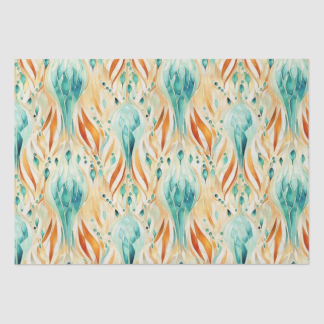 Papel De Seda Joia Abstrata Turquesa Tangerina (Frente )