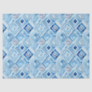 Papel De Seda Joia azul branca com batik quadrado