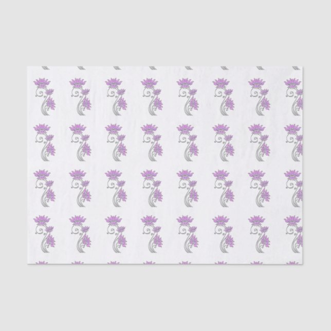 Papel De Seda Joia Floral Elegante Roxo e Prata (Frente )