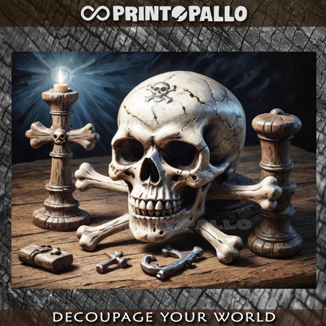 Papel De Seda Jolly Rogers crânio e ossos na mesa pirata (Criador carregado)