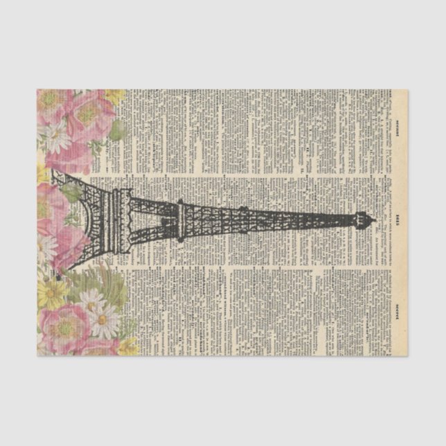 Papel De Seda Jornais Vintage com Flores - Decoupage Paris (Frente )
