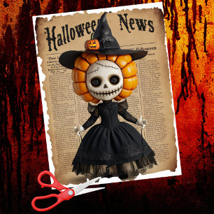 Papel De Seda Jornal de Halloween da bruxa voodoo assustadora