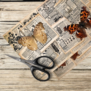 Papel De Seda jornal vintage com mariposa e borboleta