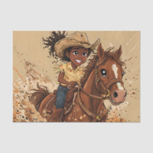 Papel De Seda Jovem Garota Sorridente Montando seu Cavalo