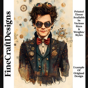 Papel De Seda Jovem Homem Sorridente Steampunk Ornado P6 Decoupa