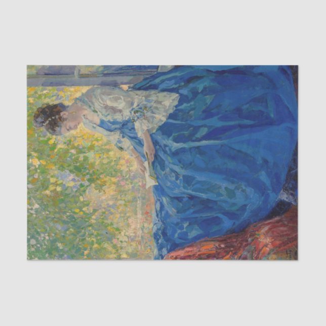 Papel De Seda Jovem lendo em uma janela (Frente )